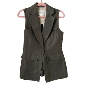 Banana Republic Vest Womens Size 2 Sage Green Belted Utility Preppy Minimalist